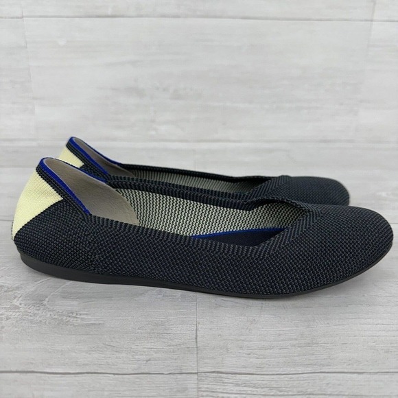 Rothy’s Ballet Flats Shoes Size 7.5 Citron Ribbon Stripe Gray Yellow Retired - Picture 7 of 13